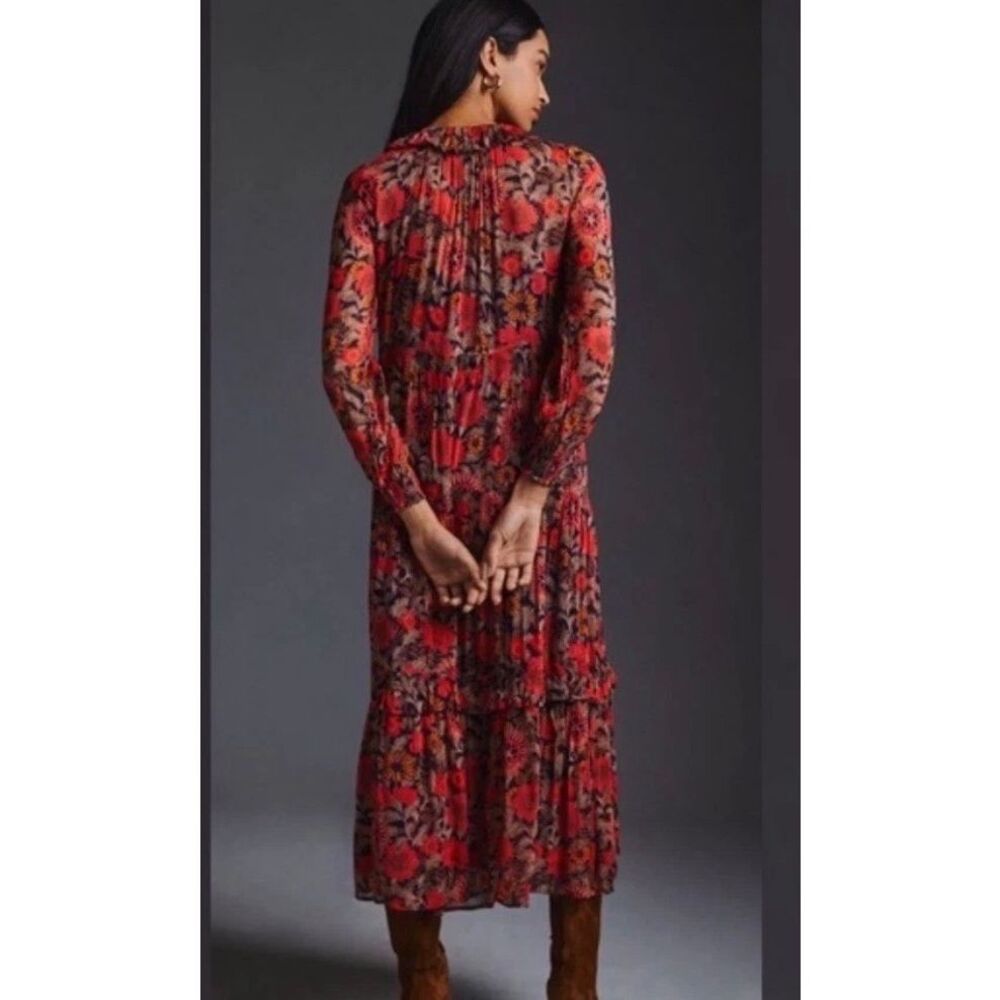 New Anthropologie women's medium Marais floral print chiffon tiered maxi dress S - Picture 4 of 5